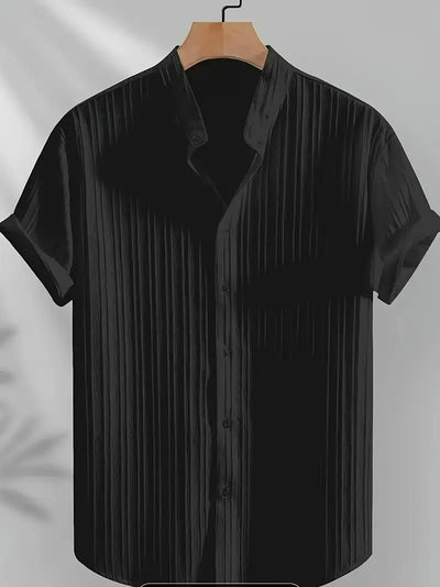 Men's Solid Retro Short Sleeves Button-Up Shirt