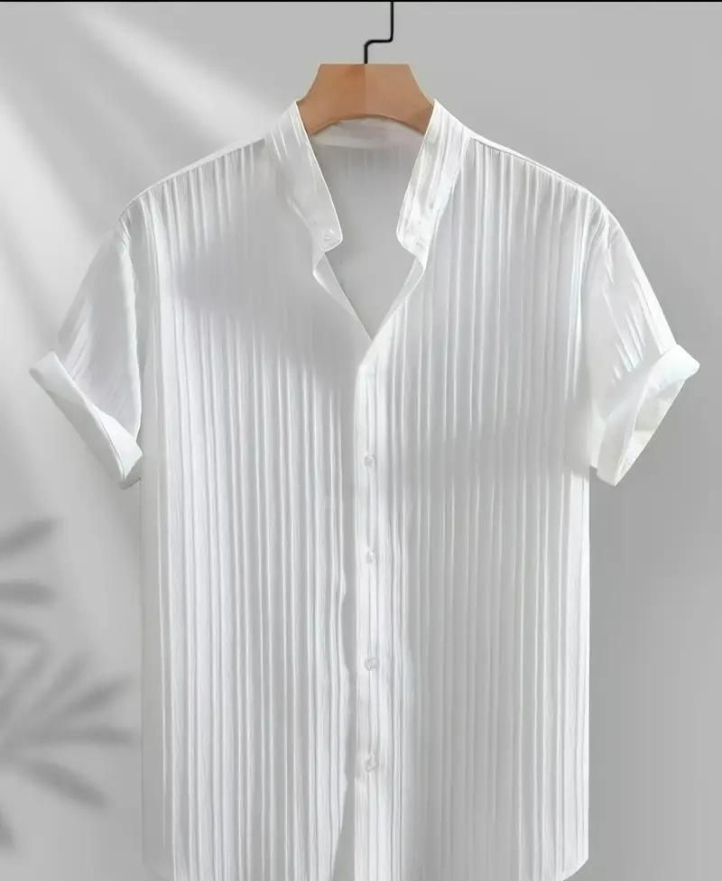 Men's Solid Retro Short Sleeves Button-Up Shirt