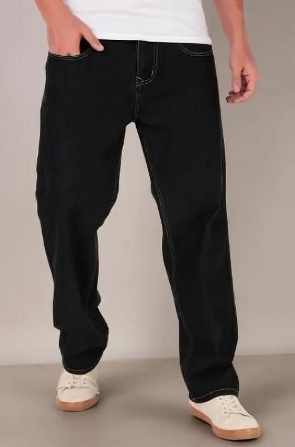Men's Loose Fit Mid Rise Black Jeans