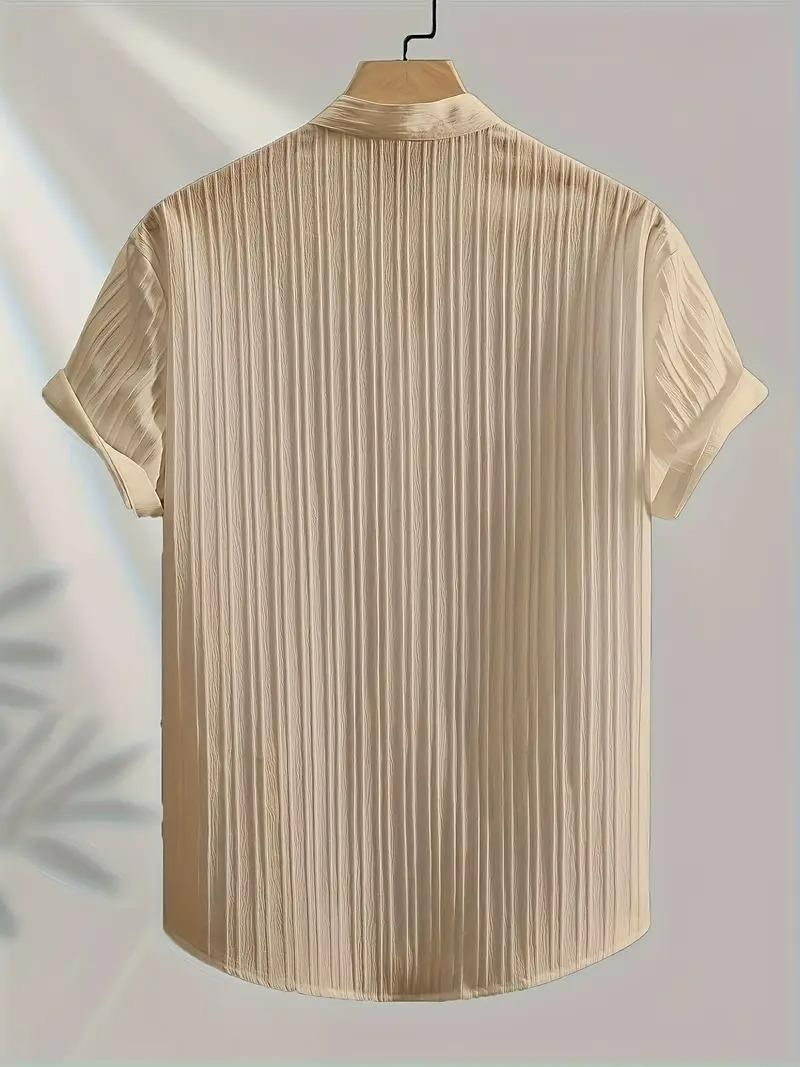 Men's Solid Retro Short Sleeves Button-Up Shirt