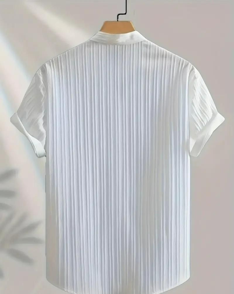 Men's Solid Retro Short Sleeves Button-Up Shirt