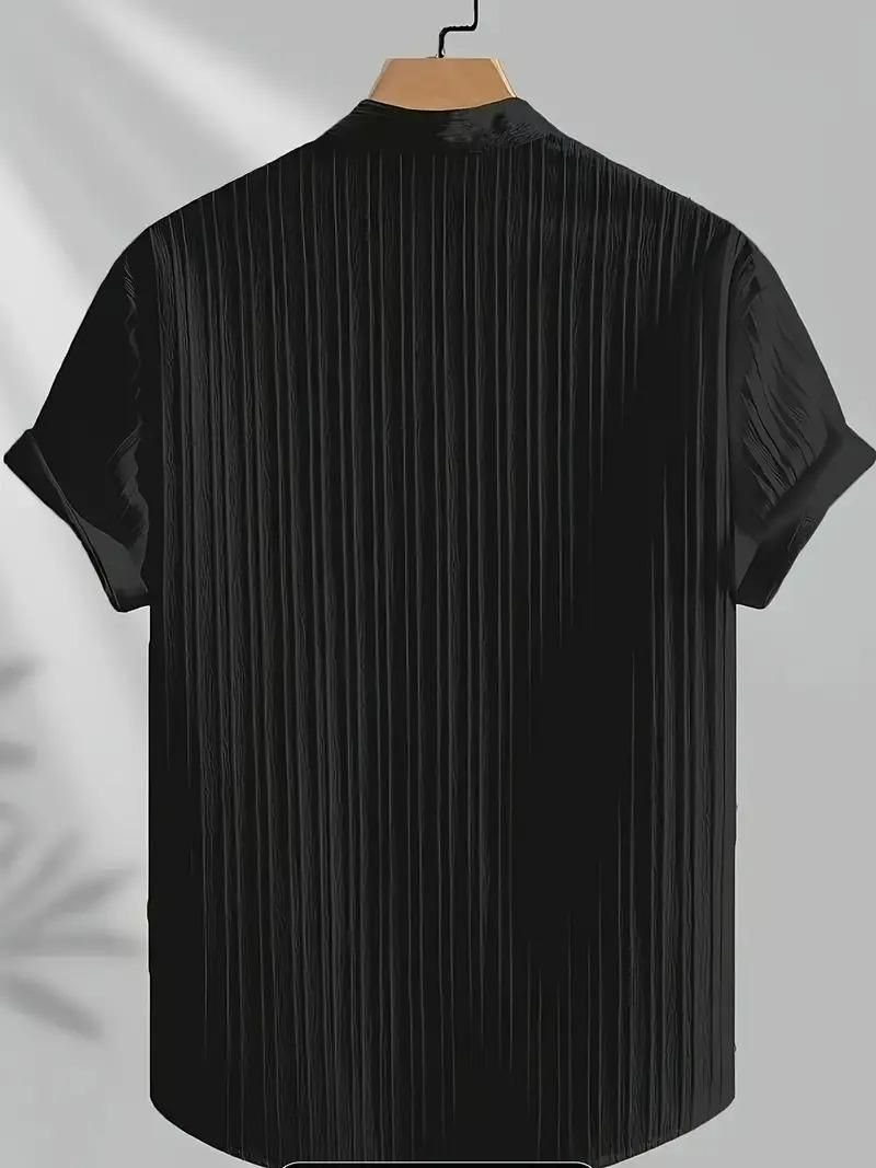 Men's Solid Retro Short Sleeves Button-Up Shirt