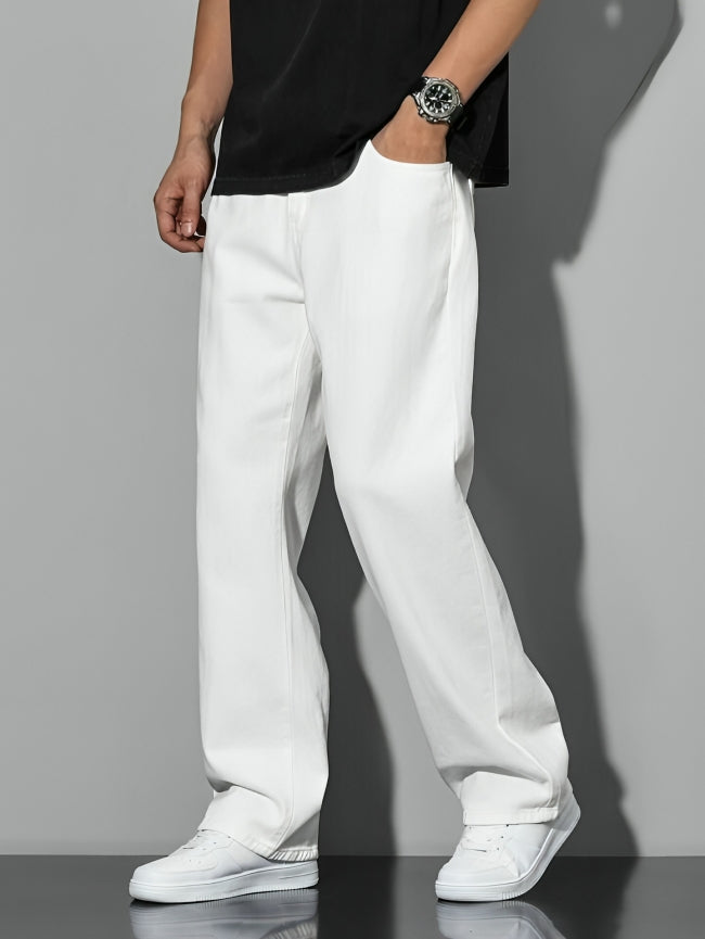 Men's Loose Fit Mid Rise  White Jeans