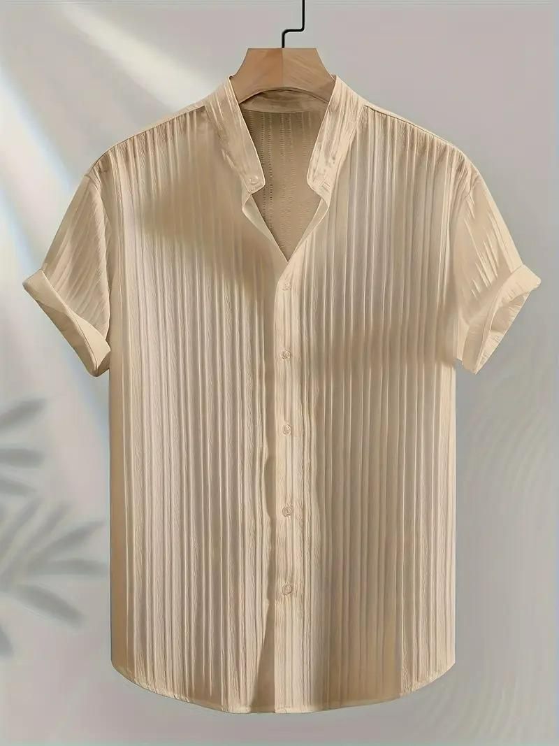Men's Solid Retro Short Sleeves Button-Up Shirt