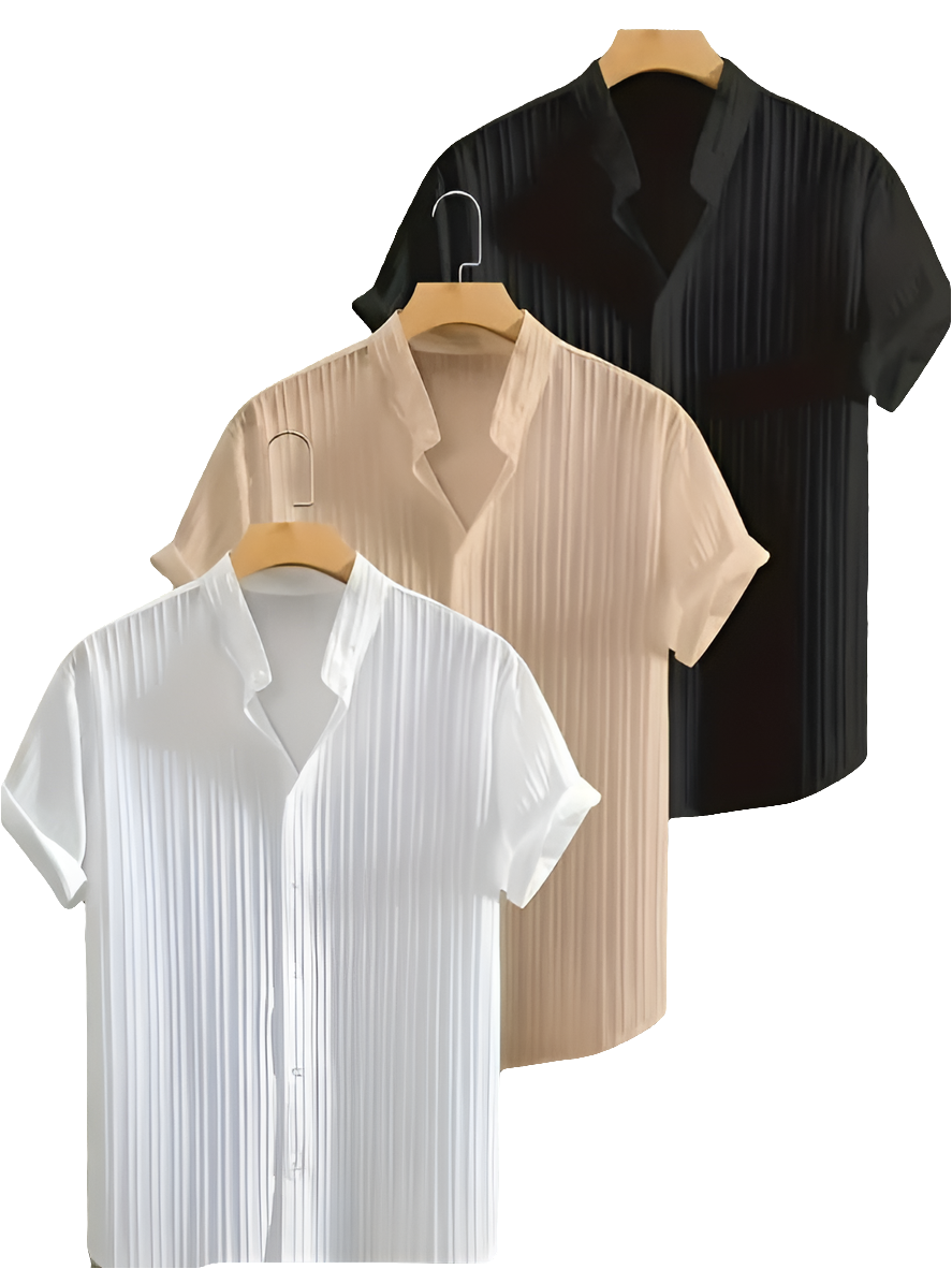 Men's Solid Retro Short Sleeves Button-Up Shirt